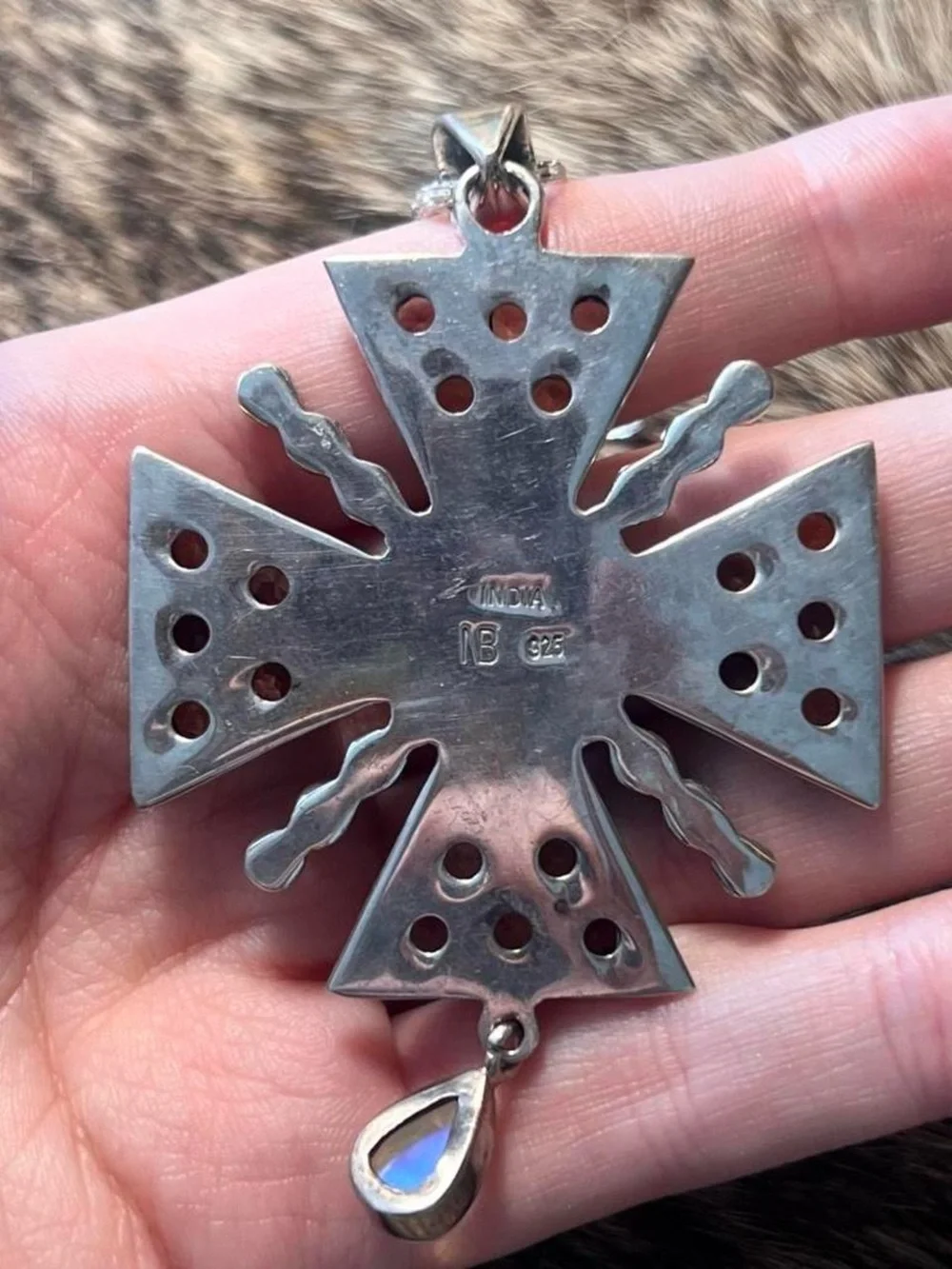Sterling Nicky Butler Greek-Orthodox style gemstone cross pendant necklace